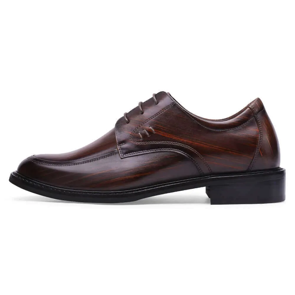 6CM / 2.36 Inches - CMR CHAMARIPA Height Increasing Men Dress Shoes - Handcrafted Elevator Shoes - Chocolate Brown Patina Leather Derby Shoes