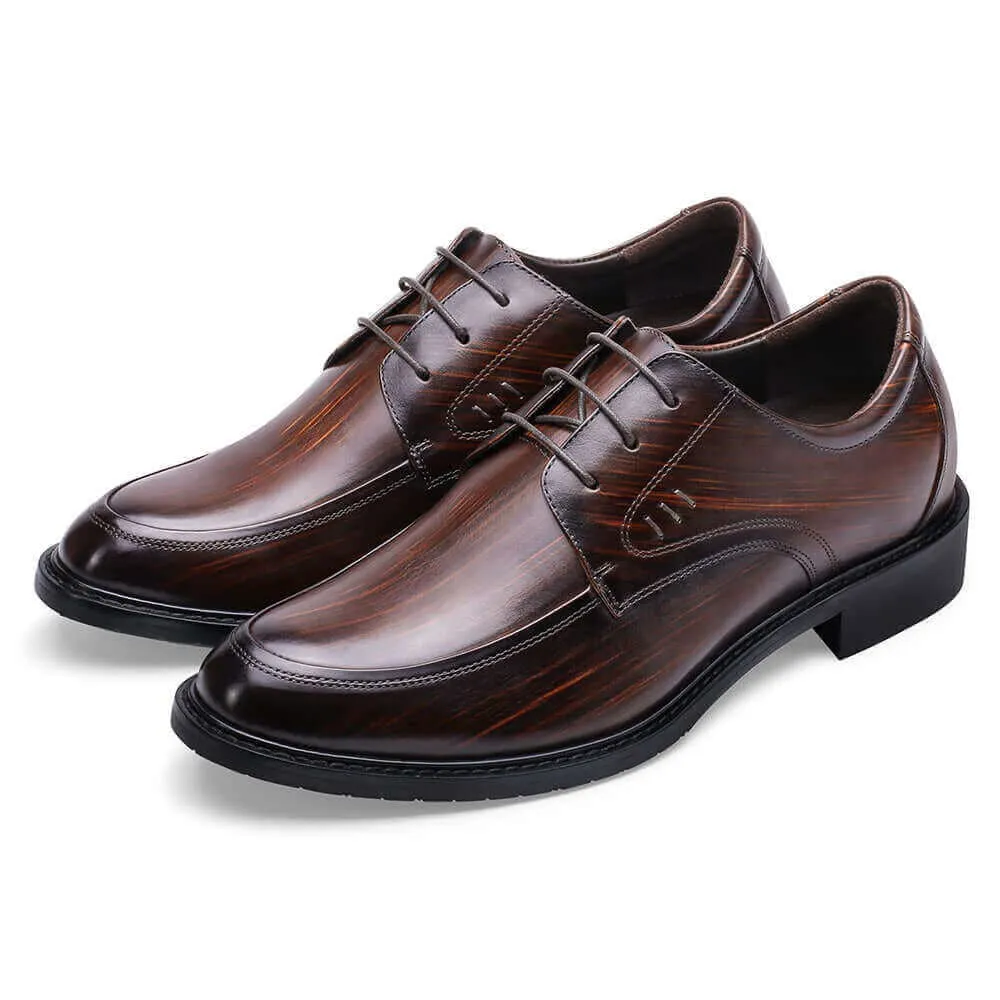 6CM / 2.36 Inches - CMR CHAMARIPA Height Increasing Men Dress Shoes - Handcrafted Elevator Shoes - Chocolate Brown Patina Leather Derby Shoes