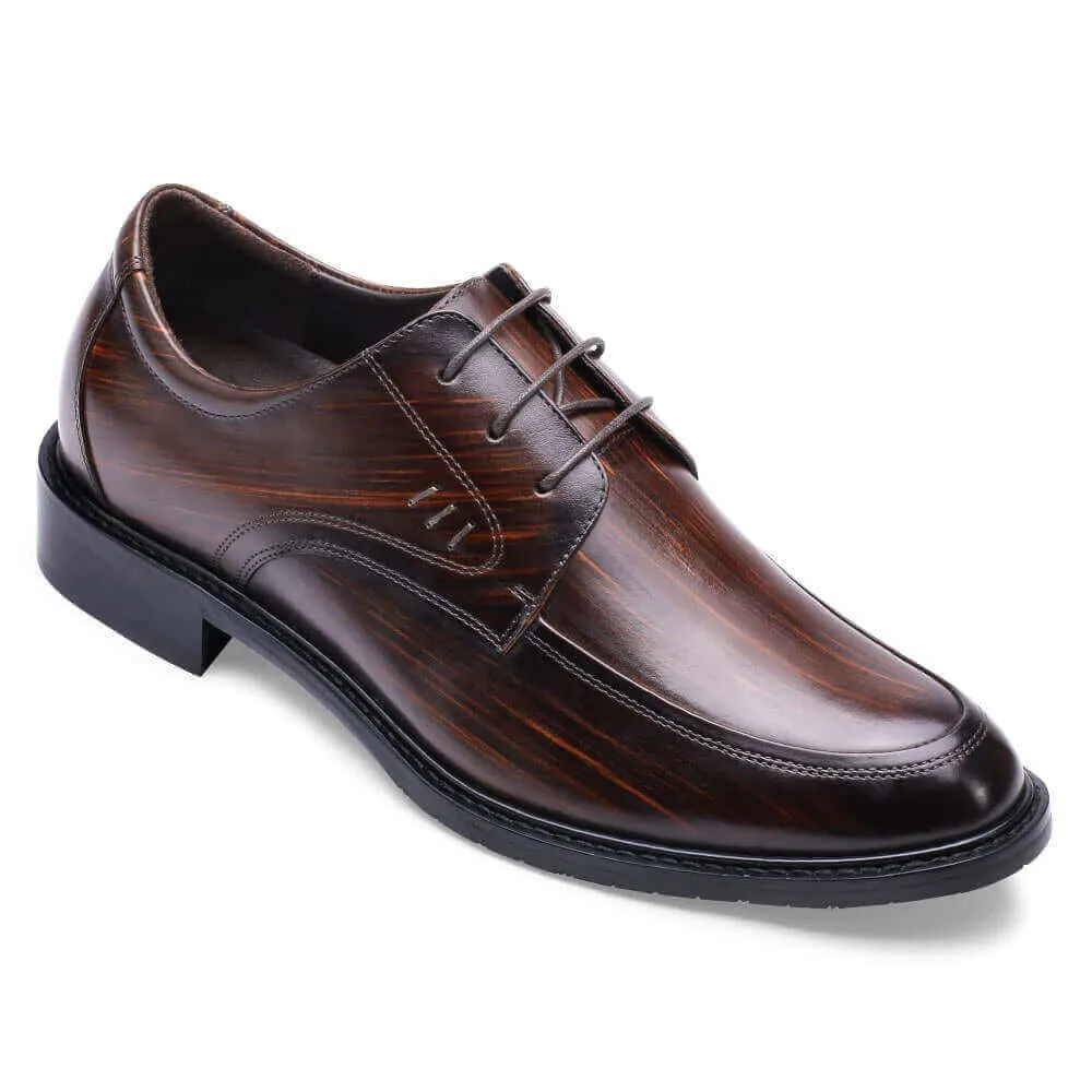 6CM / 2.36 Inches - CMR CHAMARIPA Height Increasing Men Dress Shoes - Handcrafted Elevator Shoes - Chocolate Brown Patina Leather Derby Shoes