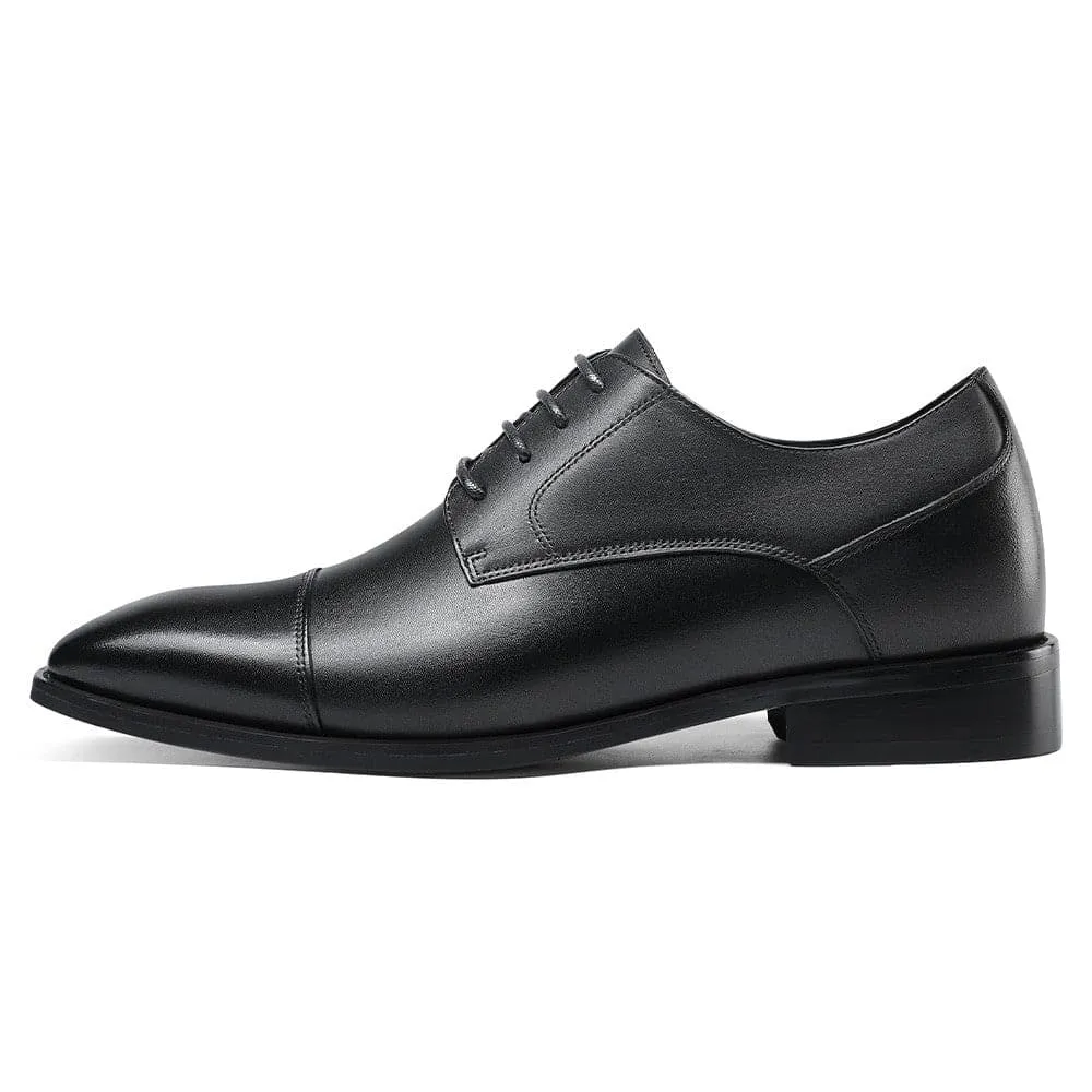 7 CM / 2.76 Inches CMR CHAMARIPA Elevator Dress Shoes - Boost Your Height with Style - Black Derby Shoes