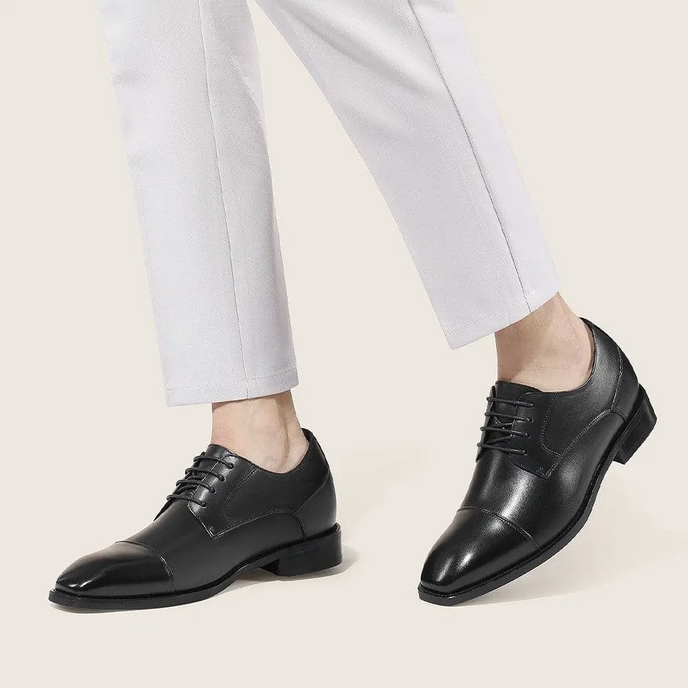 7 CM / 2.76 Inches CMR CHAMARIPA Elevator Dress Shoes - Boost Your Height with Style - Black Derby Shoes