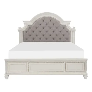 Antique White King Bed with Tufted Headboard