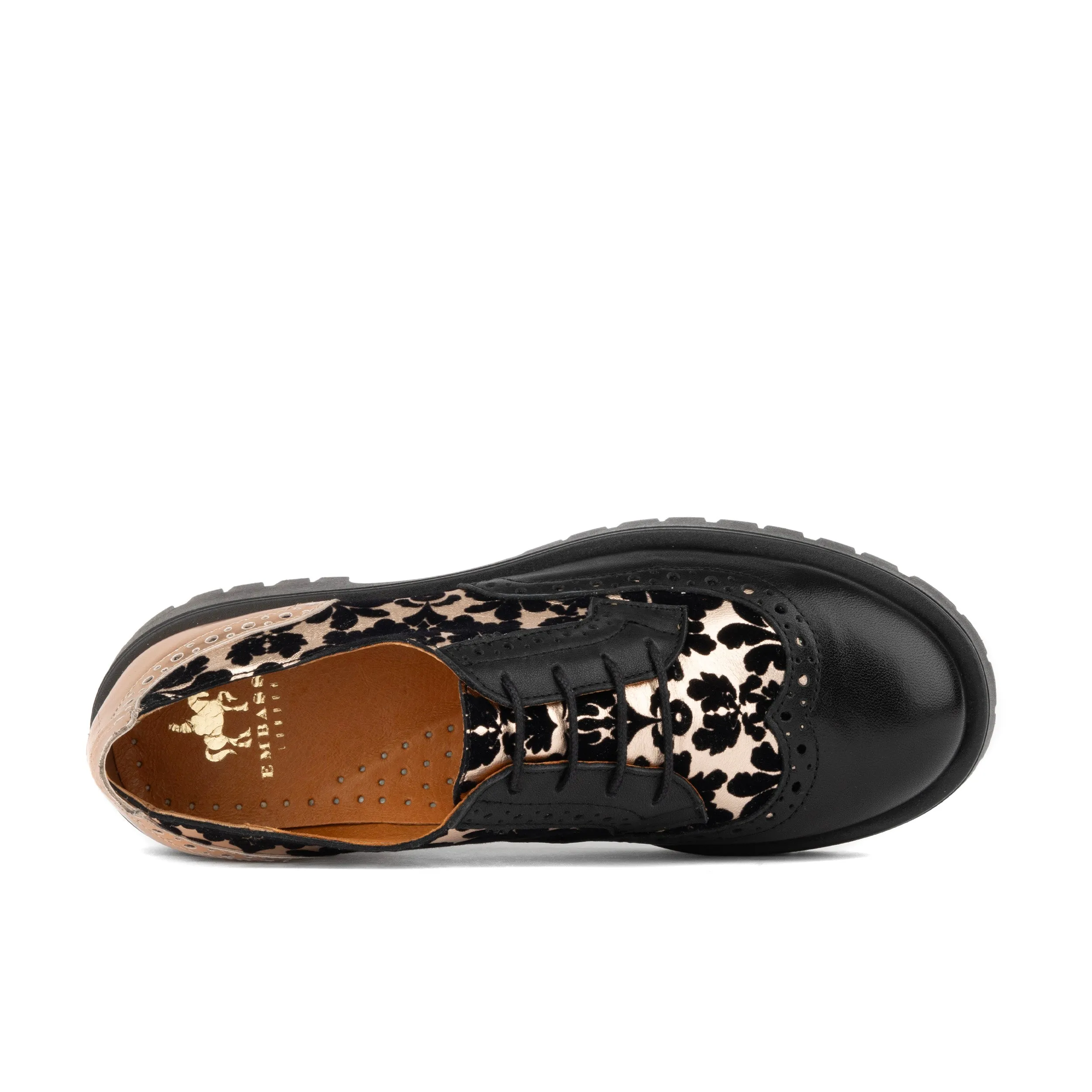 Artisan - Black Rose Gold - Women's chunky sole leather derby shoe with brogue details