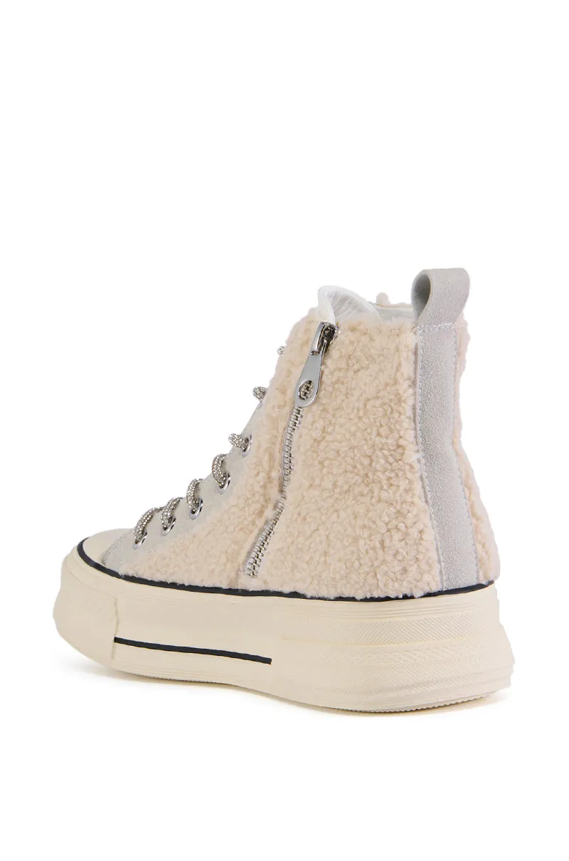 AZALEA WANG MUSEUM TAN MULTI SHERPA HIGHTOP SNEAKER