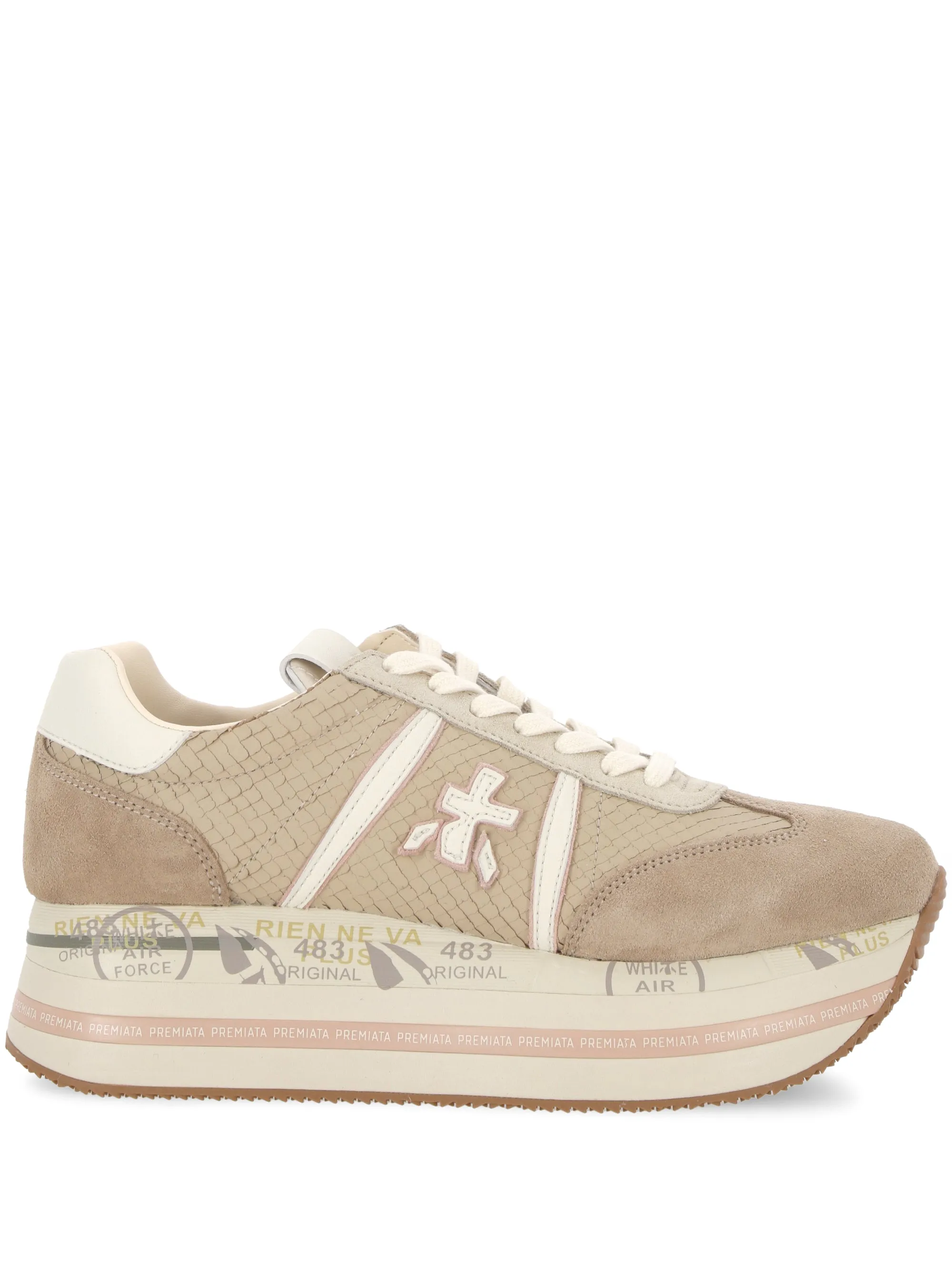 Beige Suede Panelled Platform Sneakers