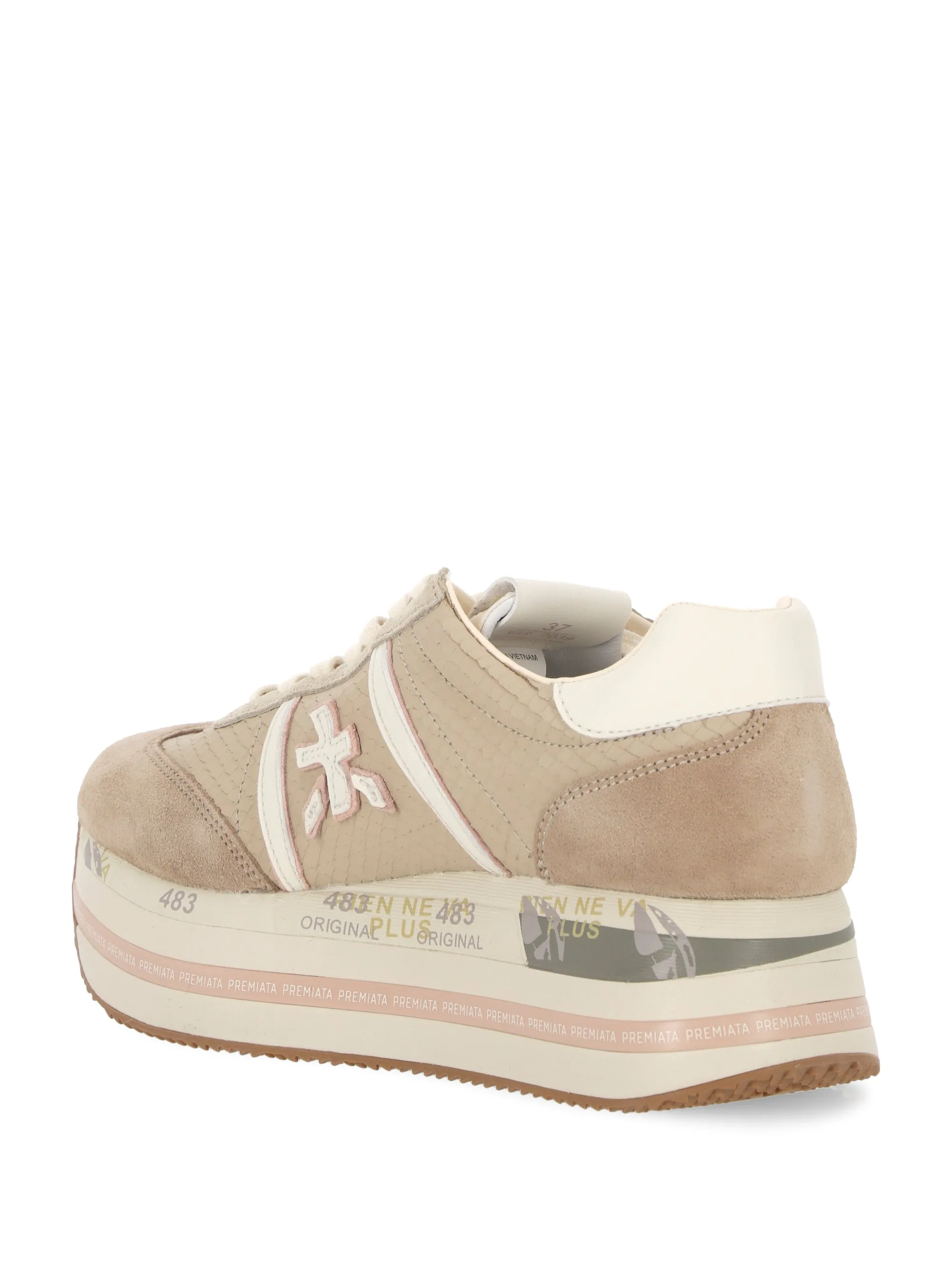 Beige Suede Panelled Platform Sneakers