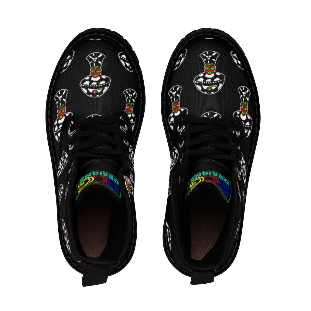 Black and White Skull Shroom Men's Canvas Boots