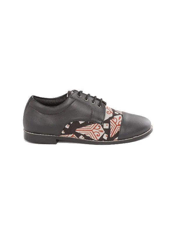 Black Block Printed Handcrafted Derby Shoes