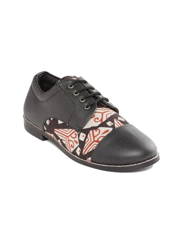 Black Block Printed Handcrafted Derby Shoes