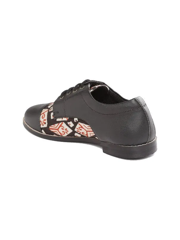 Black Block Printed Handcrafted Derby Shoes