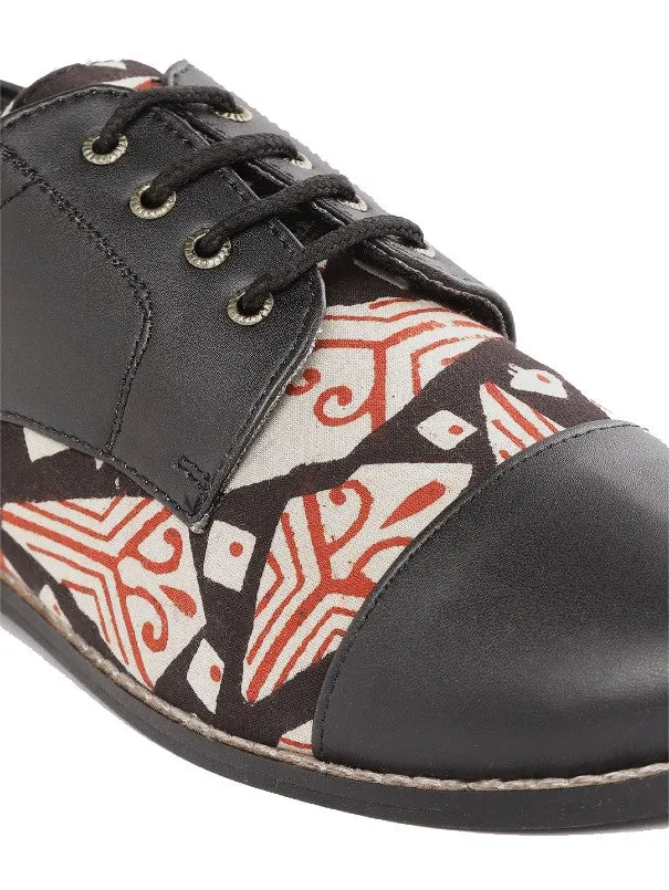 Black Block Printed Handcrafted Derby Shoes