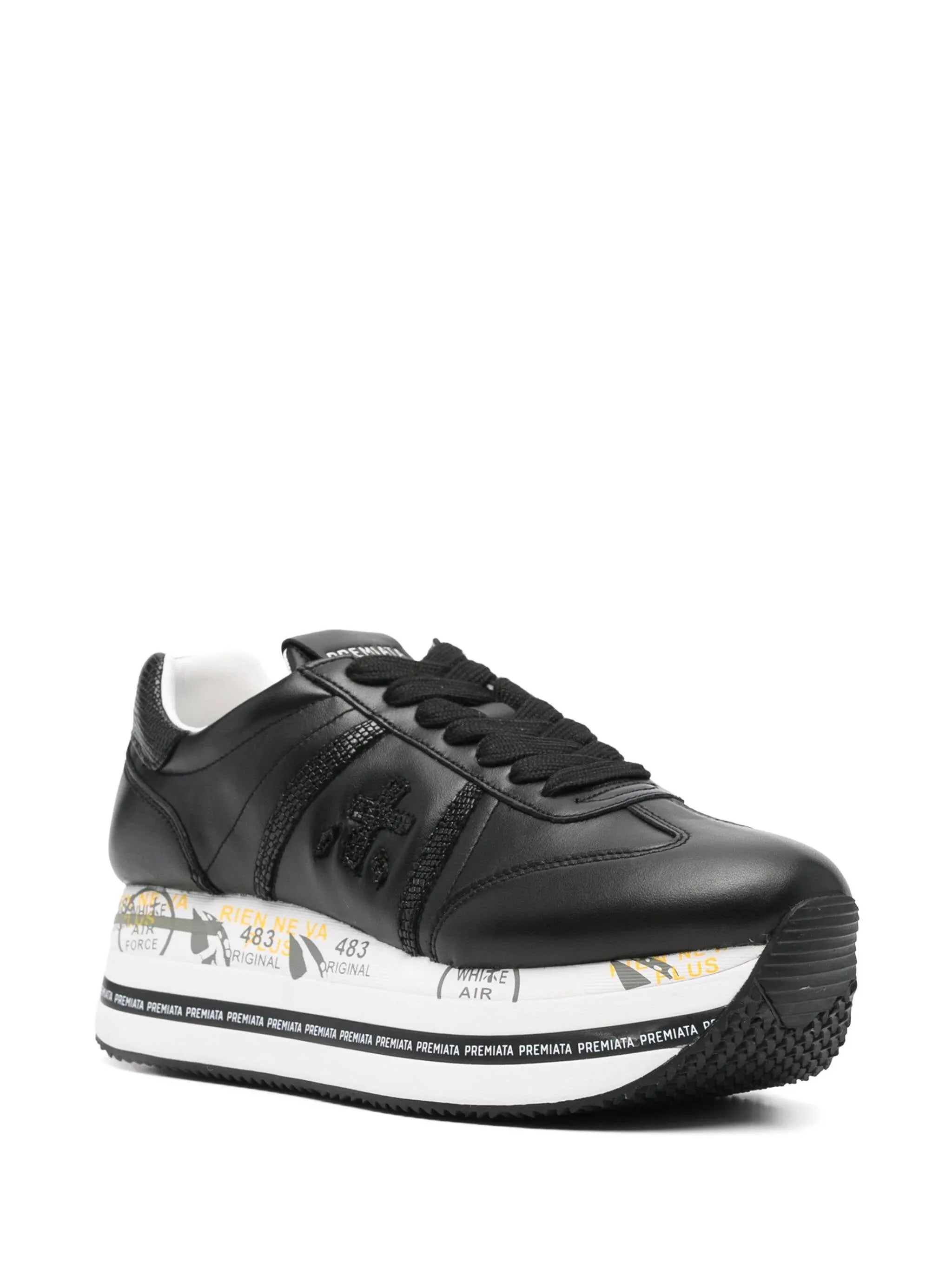 Black Leather Platform Sneakers