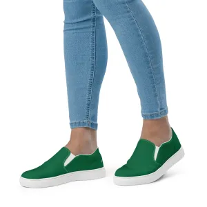 Bright Green Women's Slip Ons, Solid Dark Green Color Modern Minimalist Women’s Slip-On Canvas Shoes (US Size: 5-12)