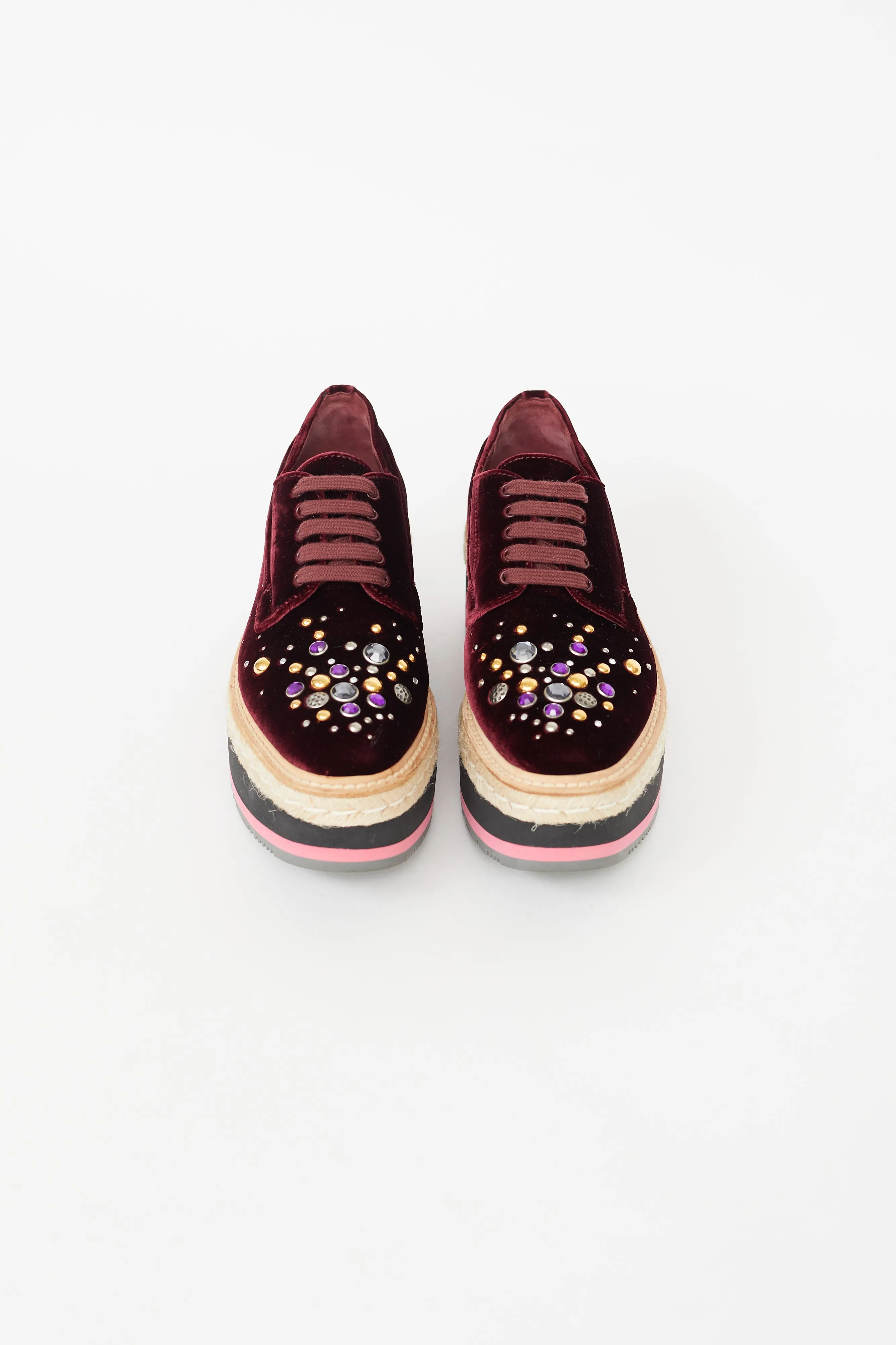 Burgundy Velvet Platform Jewel Espadrille