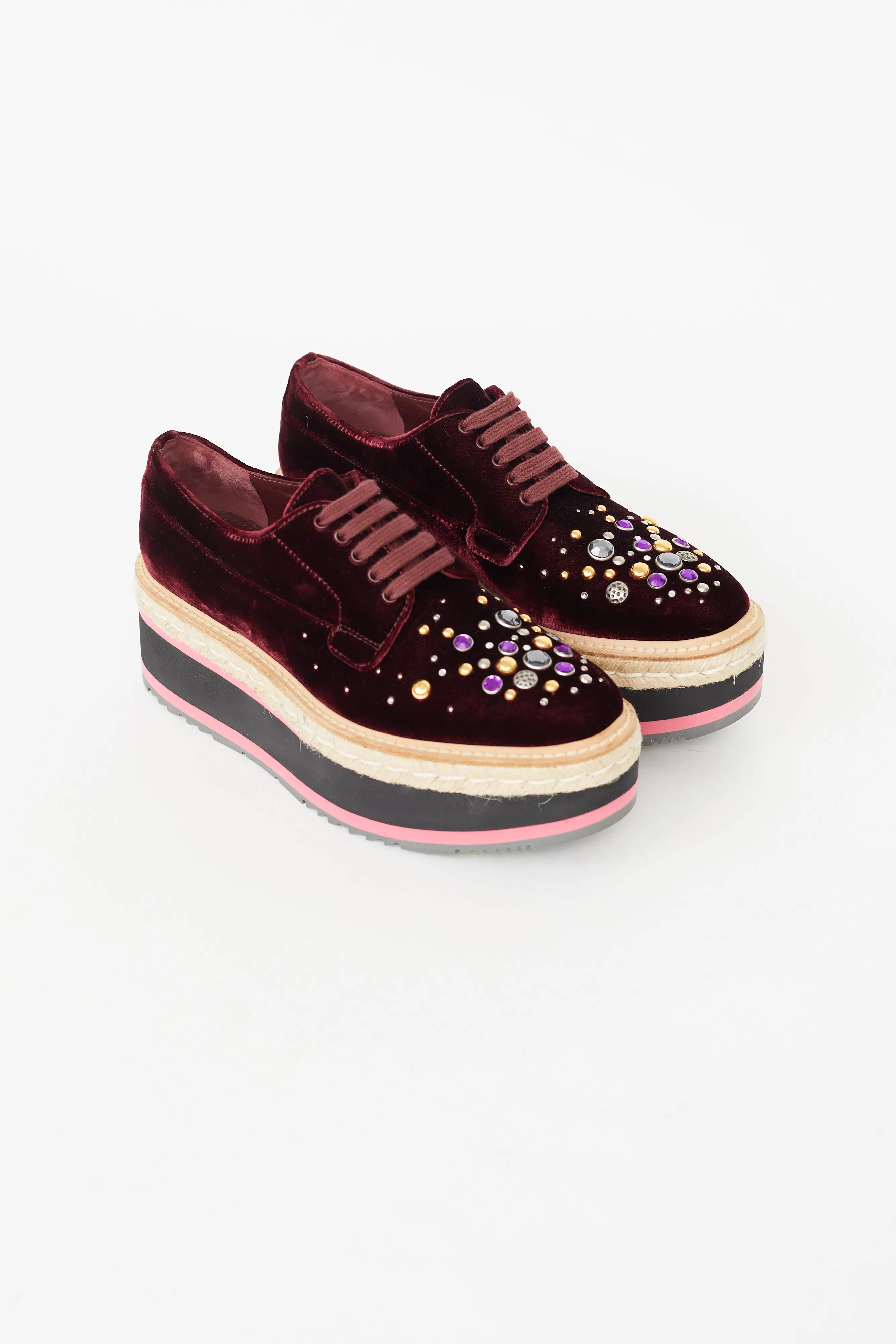 Burgundy Velvet Platform Jewel Espadrille