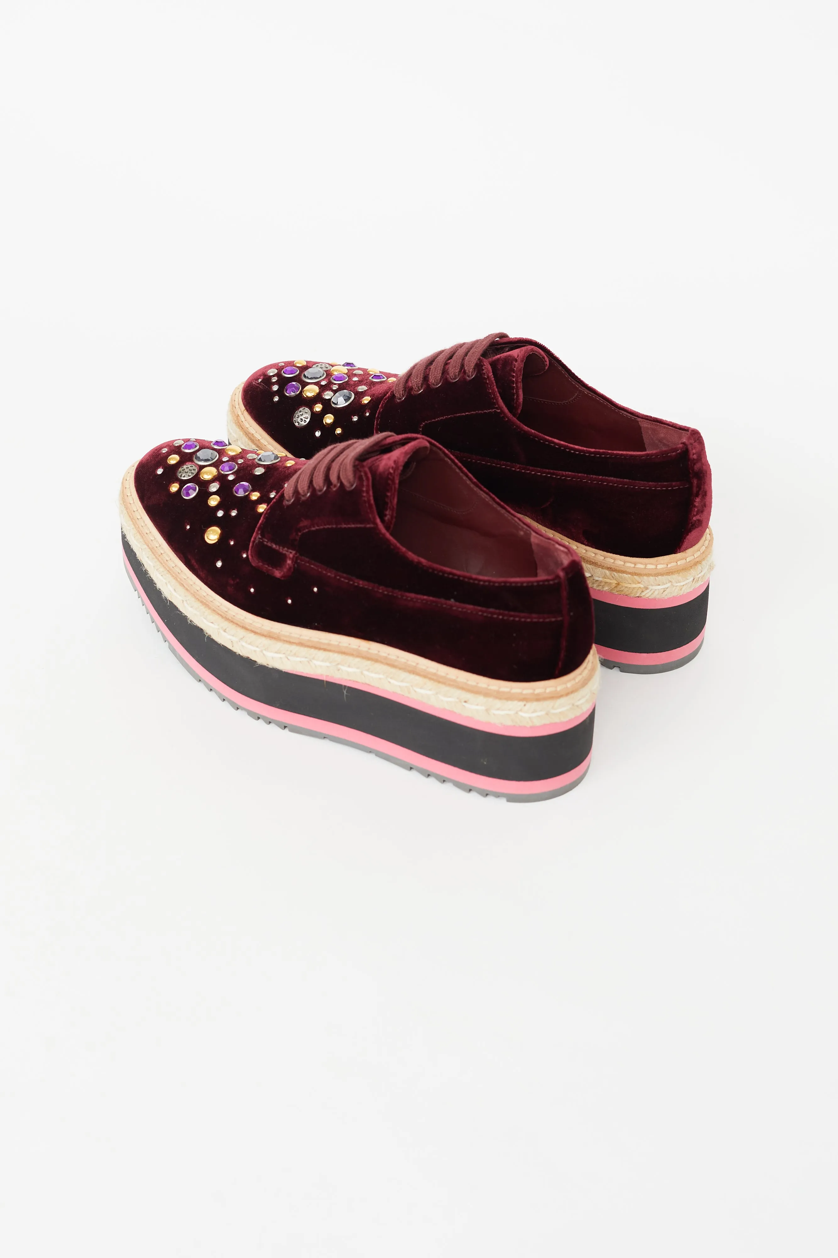 Burgundy Velvet Platform Jewel Espadrille