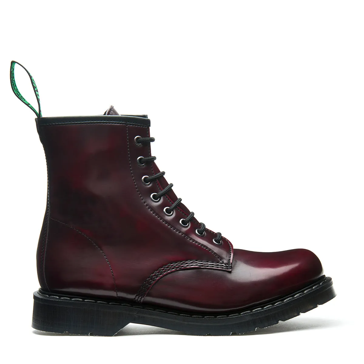 Cherry Red Rub-Off Vegan 8 Eye Derby Boot