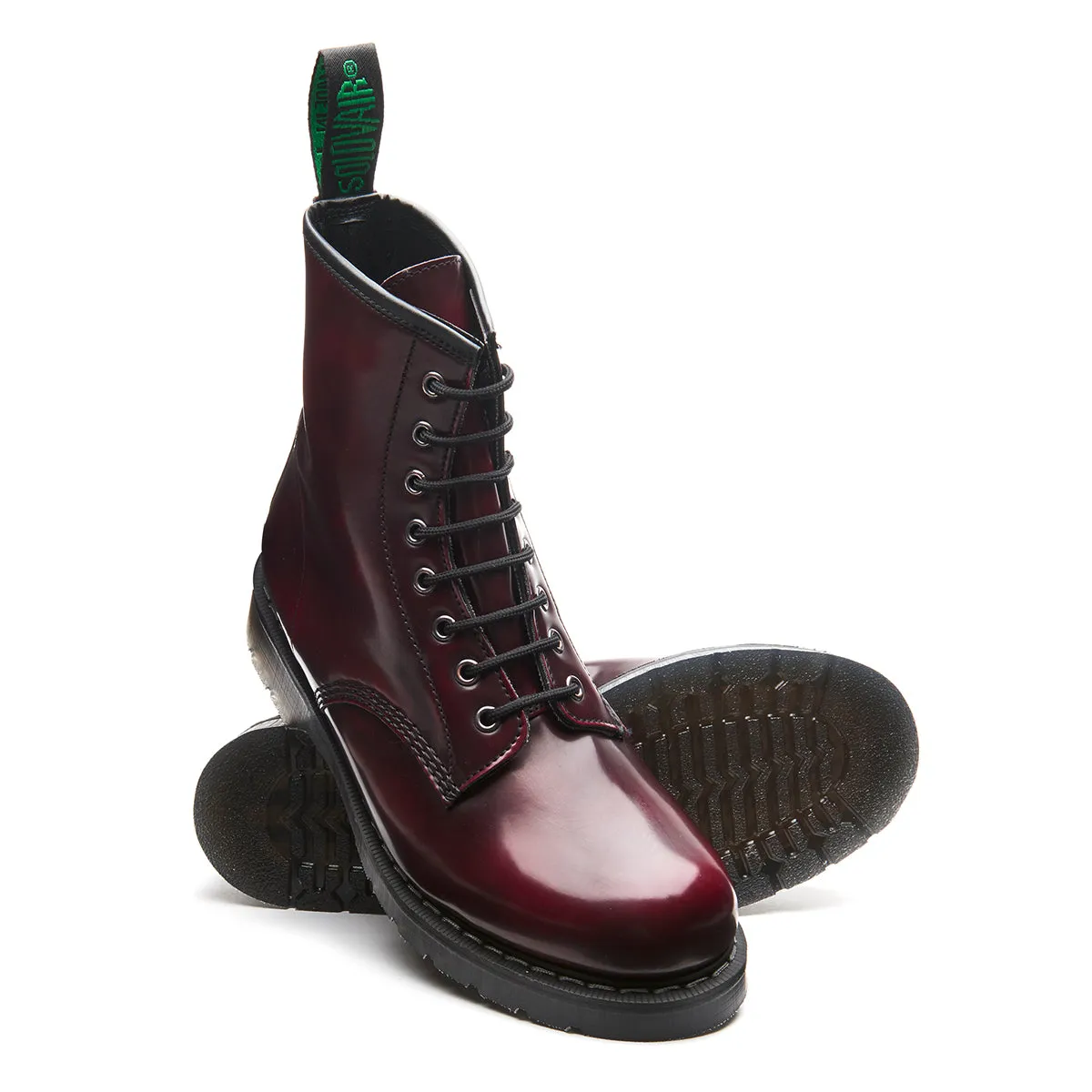 Cherry Red Rub-Off Vegan 8 Eye Derby Boot