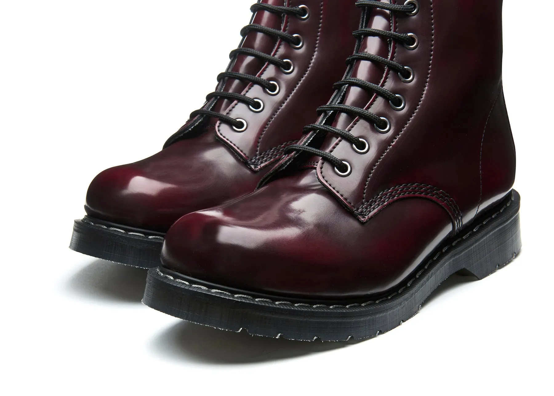 Cherry Red Rub-Off Vegan 8 Eye Derby Boot