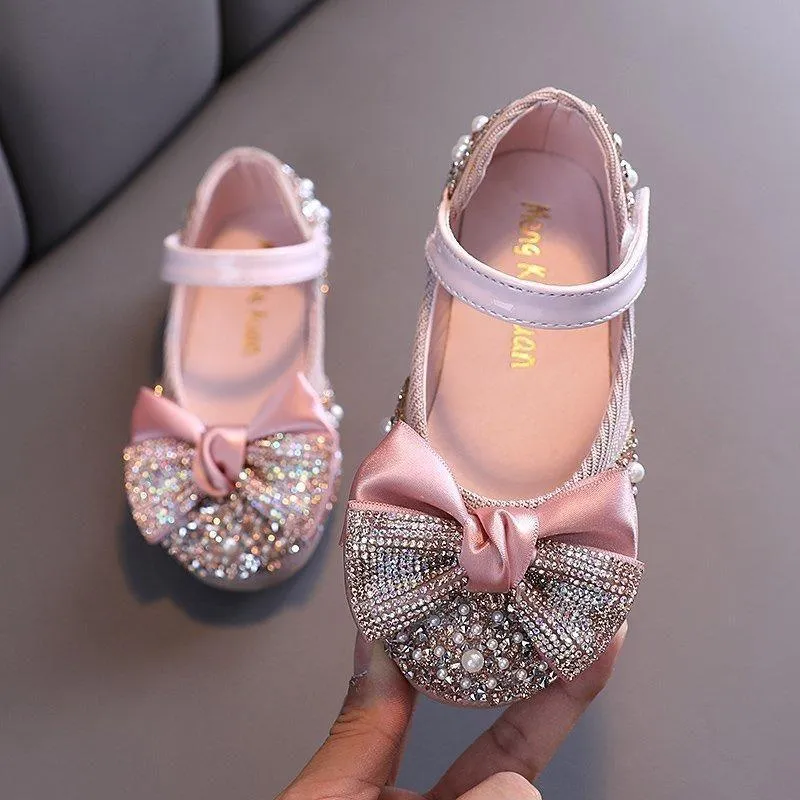 Children's Girl Toddlers Casual Shoes Rhinestone Bow Dance Flats UOS307