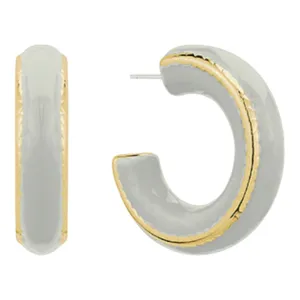 Chunky Color Coated Acrylic Hoop Earrings | Light Gray