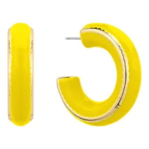 Chunky Color Coated Acrylic Hoop Earrings | Yellow