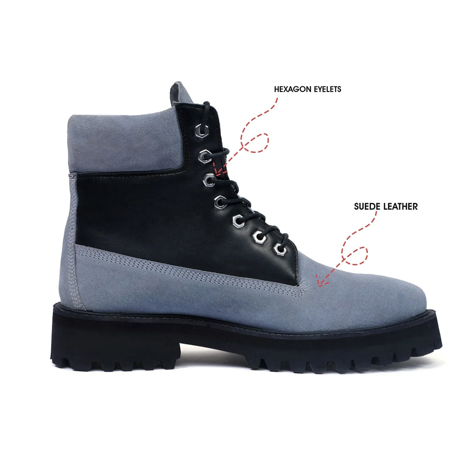 Combat Chunky Boot with Perfect color combination of Black & Grey Leather