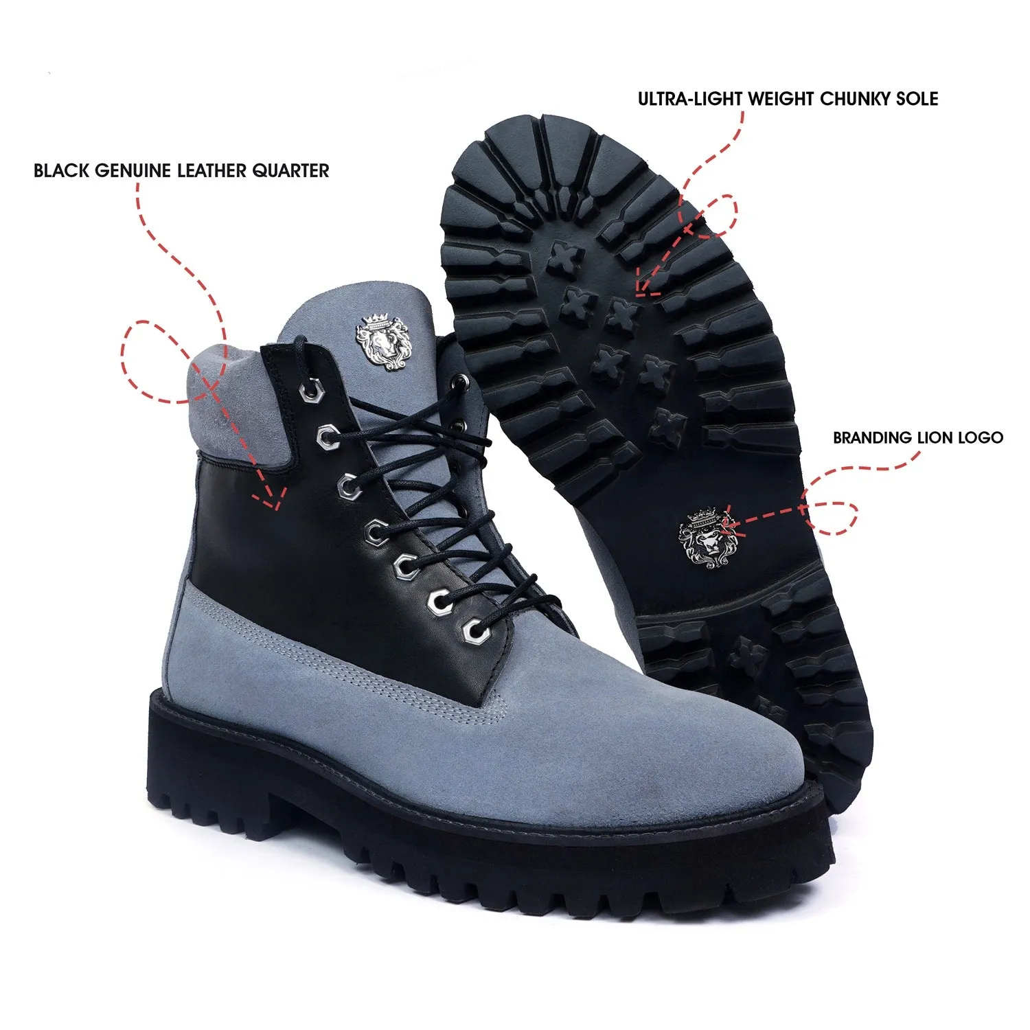 Combat Chunky Boot with Perfect color combination of Black & Grey Leather