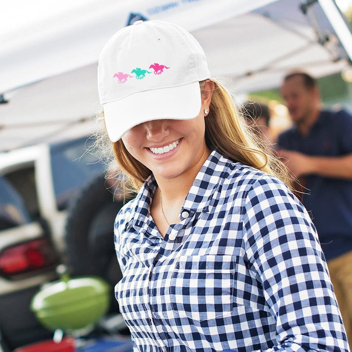 Derby Horse Embroidery White Cap