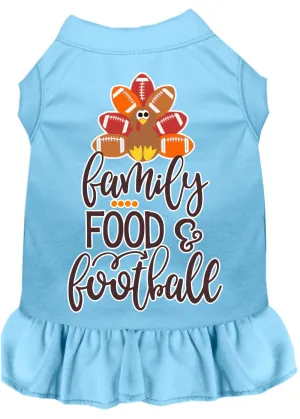 Family, Food, And Football Screen Print Dog Dress Baby Blue Xs