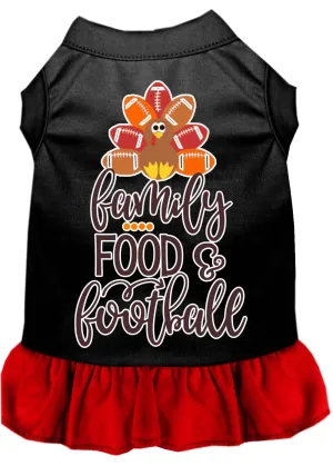 Family, Food, And Football Screen Print Dog Dress Black With Red Sm