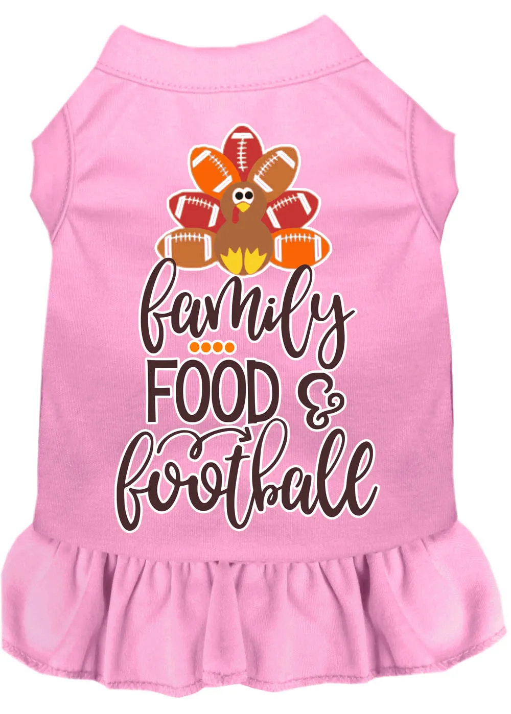 Family, Food, And Football Screen Print Dog Dress Light Pink Xl