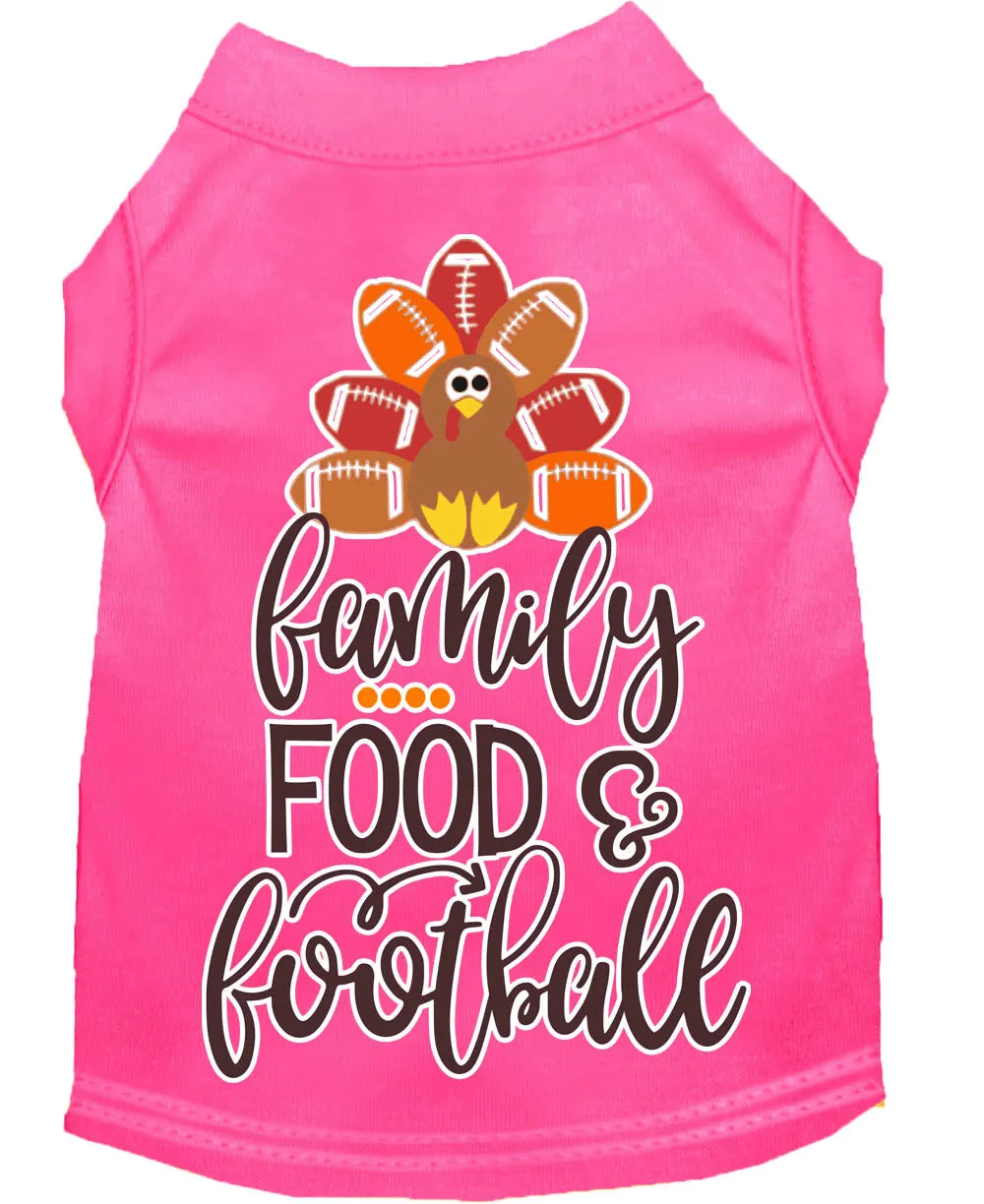 Family, Food, And Football Screen Print Dog Shirt Bright Pink Xl