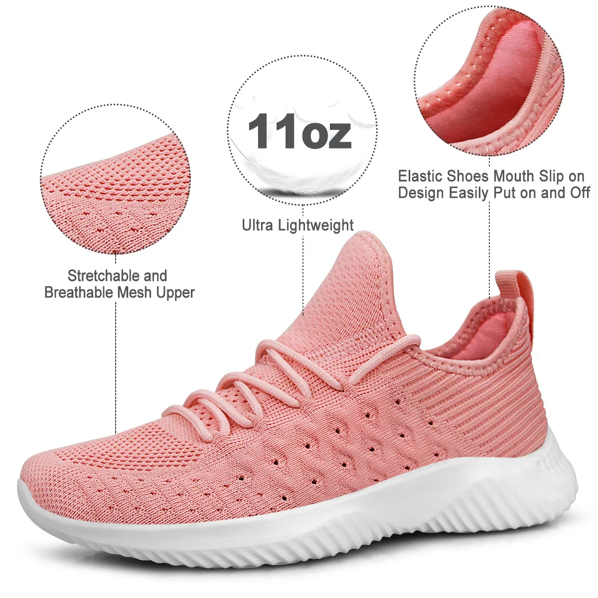 FEETHIT Womens Non-slip Walking Sneaker Pink