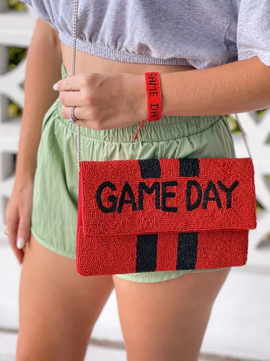 'Game Day' Beaded Adjustable Bracelet - Red & Black