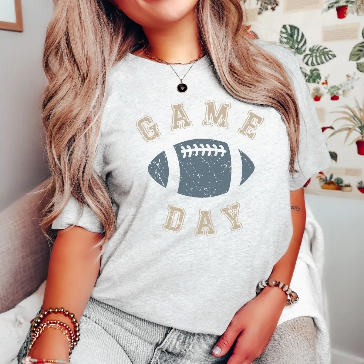 Game Day Blue Football Graphic Wholesale Tee - Popular