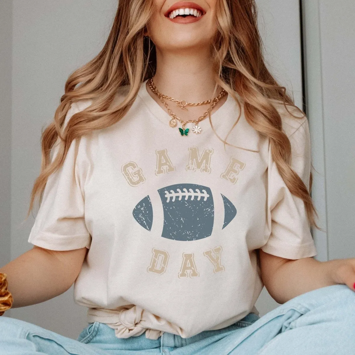 Game Day Blue Football Graphic Wholesale Tee - Popular