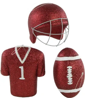 Glitter Football Ornament Assortment: Maroon & White (Set of 3)