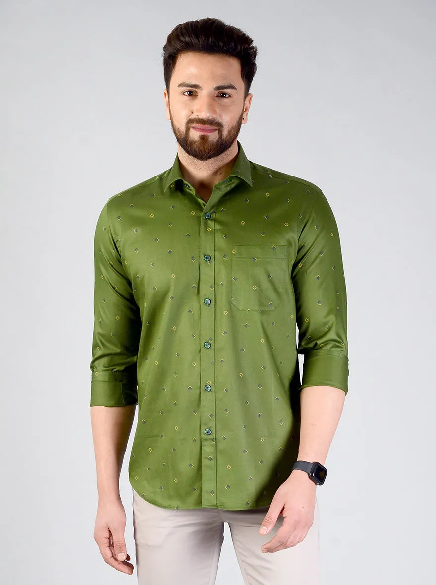 Green Printed Slim Fit Formal Shirt | JadeBlue