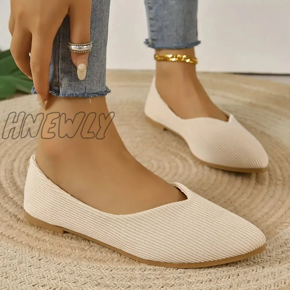 Hnewly Women's Striped Detail Flat Shoes, Slip On Solid Color Poin Toe Light Shoes, Minimalist Comfy Shoes