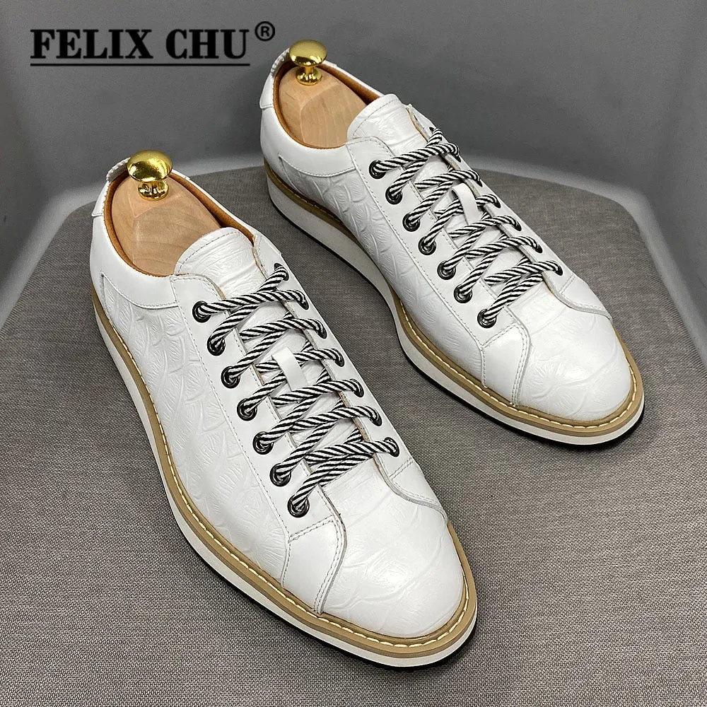 Hnzxzm Classic Mens Casual Shoes Genuine Leather Lace-Up Fashion Sneakers Luxury Brand Alligator Print Street Travel Flat Shoes for Men