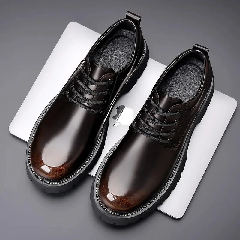 Hnzxzm Men Korea Leather Platform Oxfords Slip On Thick Tottom Male Derby Shoes Casual Loafers Men Square Toe Formal Dress Shoes