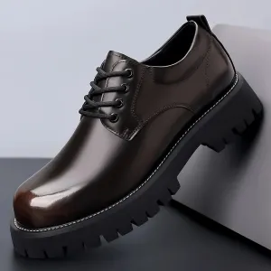 Hnzxzm Men Korea Leather Platform Oxfords Slip On Thick Tottom Male Derby Shoes Casual Loafers Men Square Toe Formal Dress Shoes