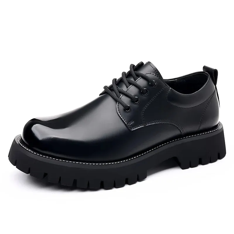 Hnzxzm Men Korea Leather Platform Oxfords Slip On Thick Tottom Male Derby Shoes Casual Loafers Men Square Toe Formal Dress Shoes