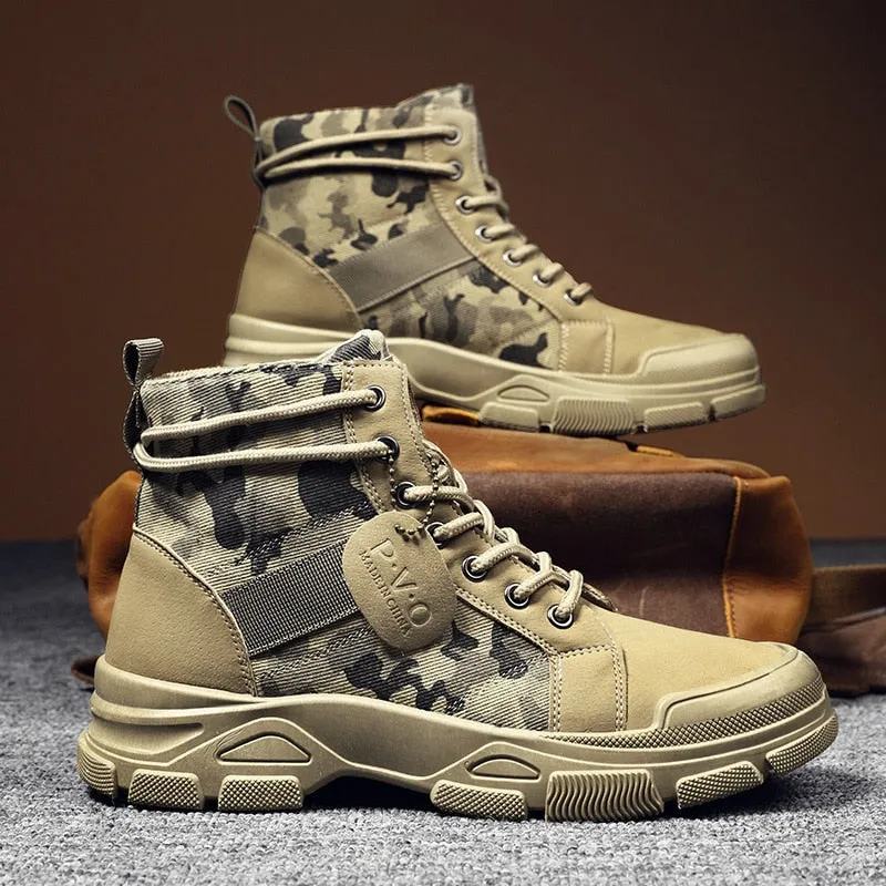 Hnzxzm New Autumn Early Winter Shoes Men Boots High top Canvas Shoes Camouflage Street Shoes Mens Ankle Boots Single Cloth A4850