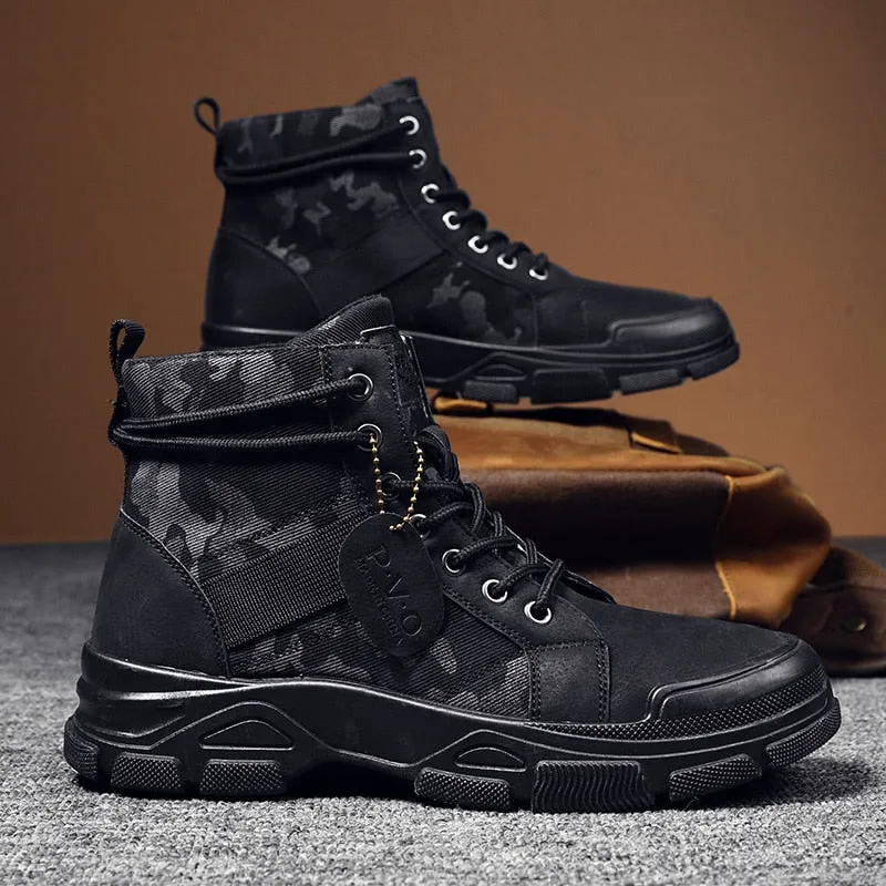 Hnzxzm New Autumn Early Winter Shoes Men Boots High top Canvas Shoes Camouflage Street Shoes Mens Ankle Boots Single Cloth A4850