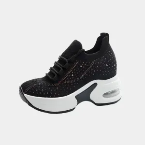 Joskaa 2024 New Black Sneakers Platform Crystal