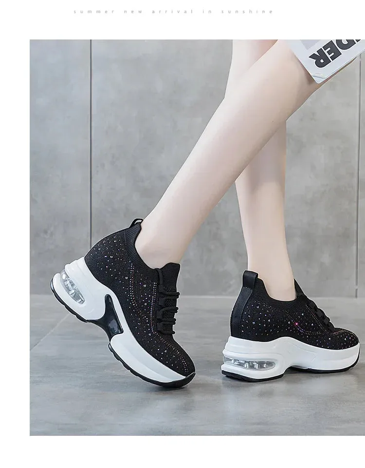 Joskaa 2024 New Black Sneakers Platform Crystal