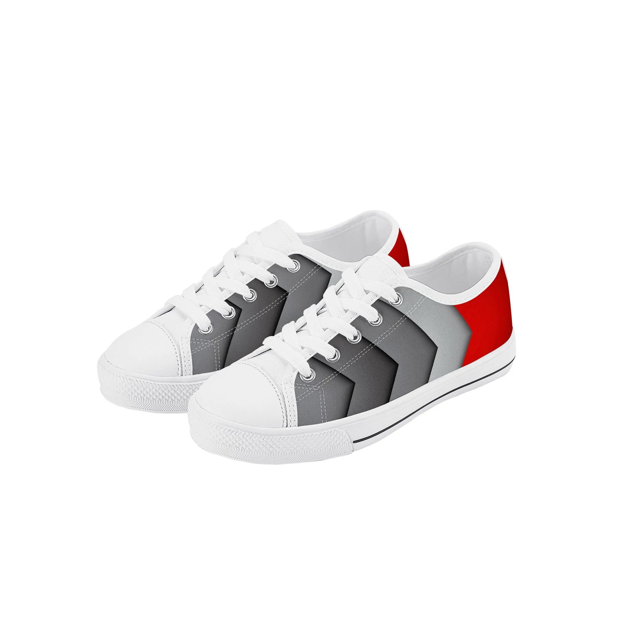 Kids Low Top Canvas Sneakers - Red/Grey