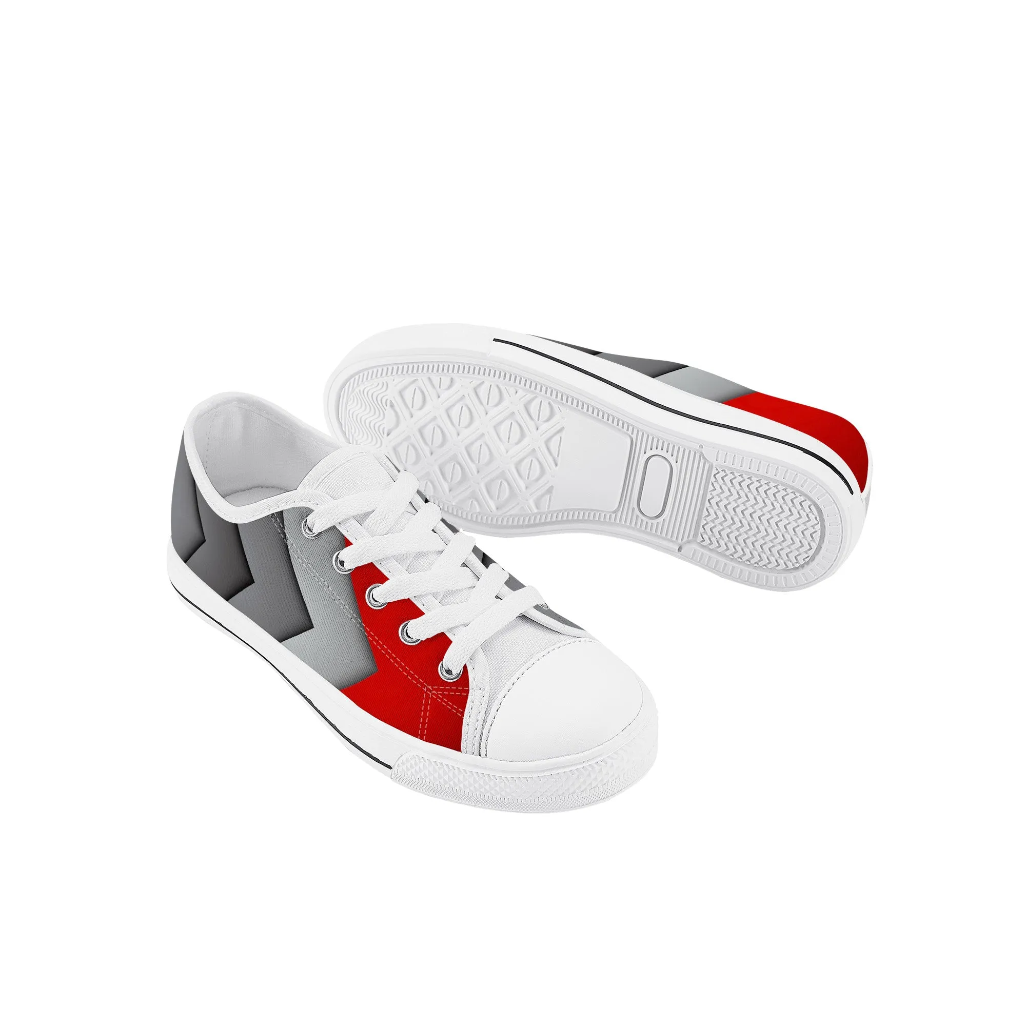 Kids Low Top Canvas Sneakers - Red/Grey